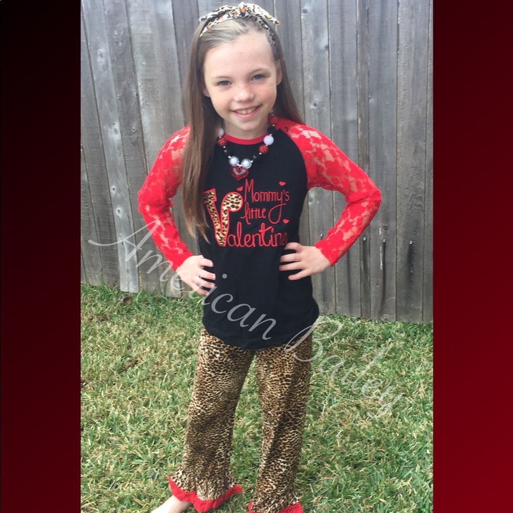 SALE!! Leopard Print Valentines 2pc Pant Set girls